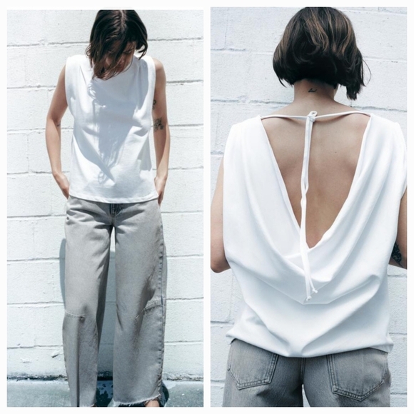 Zara Women's White Open Back Tie Sleeveless Top Blouse Size M - Picture 1 of 10